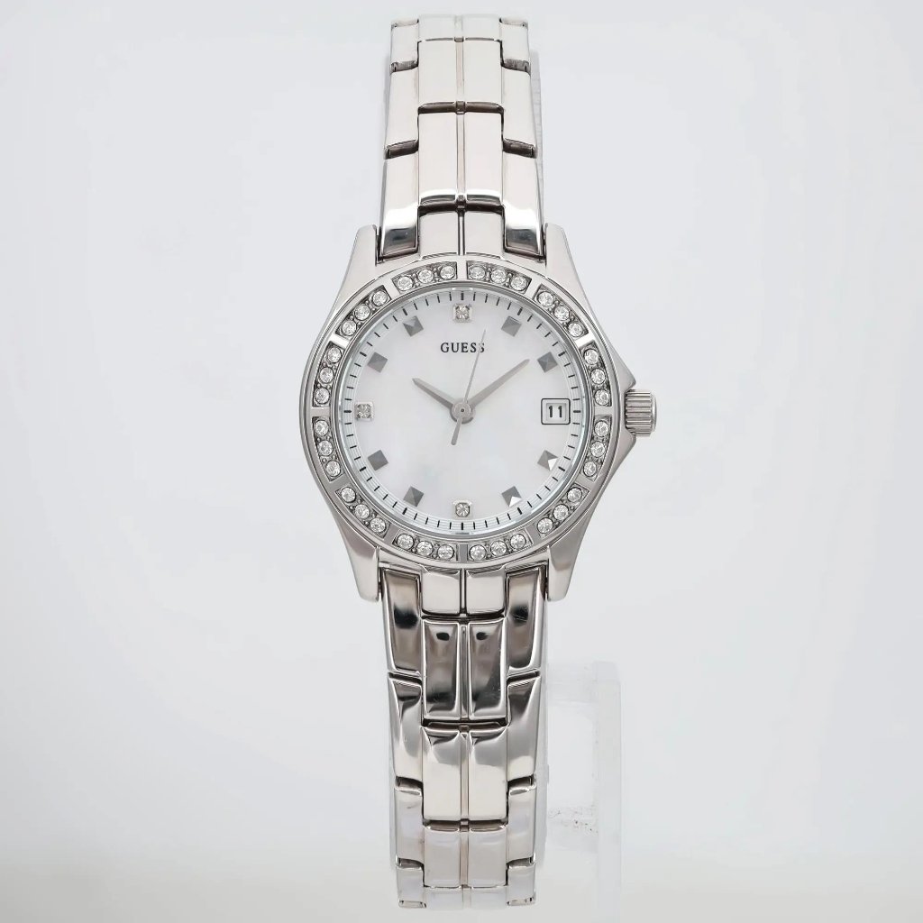 Guess Crystal Steel White Mop Dial Ladies Quartz Watch G96037l